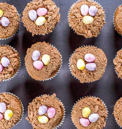 Chocolate Easter Cupcakes with Mini Eggs made with Rapeseed Oil