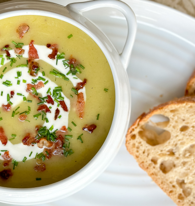 Easy and simple leek and potato soup recipe with mellow yellow rapeseed oil