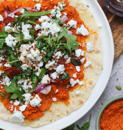 Flat Bread with Roasted Red Pepper Hummus