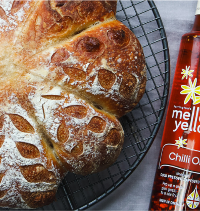 Pumpkin sourdough with chilli oil and cheddar
