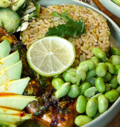 Chilli, Soy & Ginger Honey Salmon with Garlic and Herb Fried rice