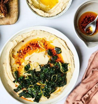Chilli Oil Drizzled White Bean Mash with Garlic Greens & Lemon