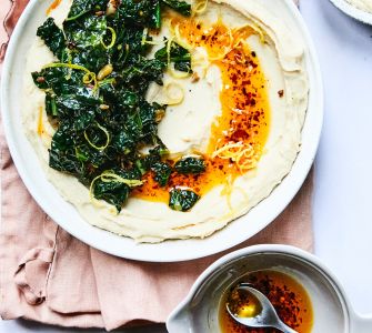 Chilli Oil Drizzled White Bean Mash with Garlic Greens & Lemon