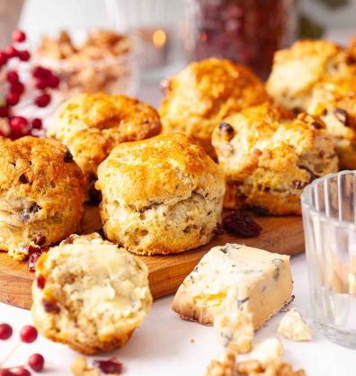 Mini Scones with walnuts, stilton & cranberries