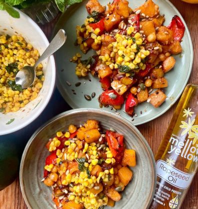Butternut Squash Tray Bake with Chilli Sweetcorn Salsa