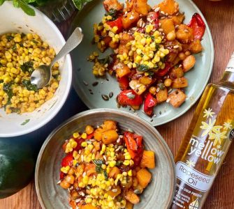 Butternut Squash Tray Bake with Chilli Sweetcorn Salsa