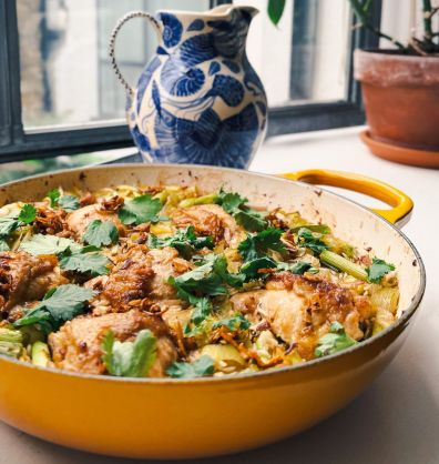 Chicken & Spring Onion Rice with a crispy shallot chilli oil