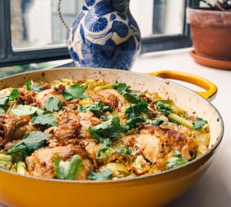 Chicken & Spring Onion Rice with a crispy shallot chilli oil