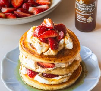 Pancakes with Whipped Mascarpone & Balsamic Strawberries