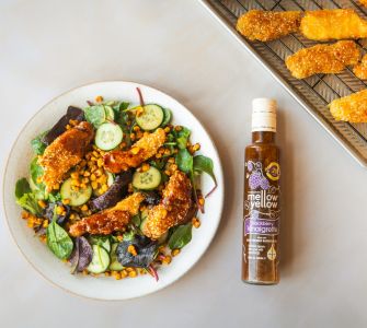 Sticky Blackberry Vinaigrette Chicken Dippers & Charred Corn Salad