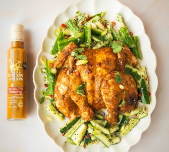 Spatchcock Chicken with Smashed Cucumbers