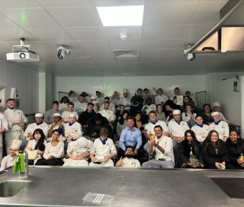 Duncan with the culinary students at Capital City College