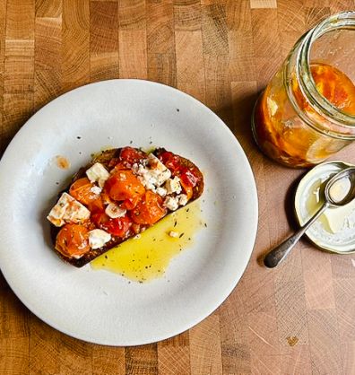 confit cherry tomatoes with feta