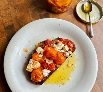 confit cherry tomatoes with feta